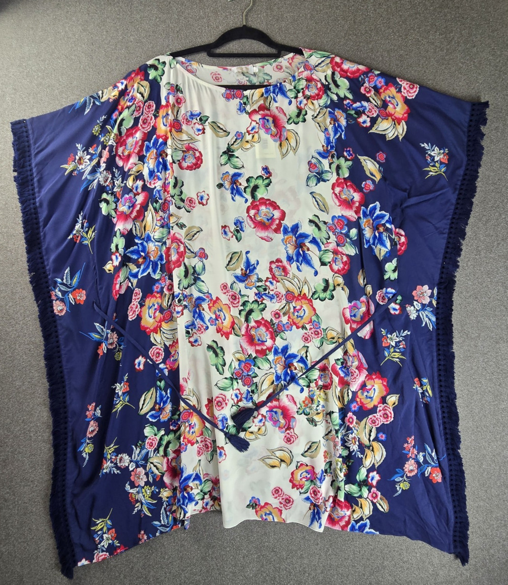 Johnny Was Maya Fringe Dress L Blue Floral